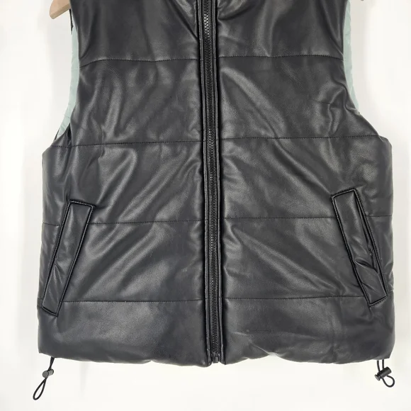 IVL Collective Revolve Black & Green Faux Leather Reversible Puffer Vest - Picture 13 of 14